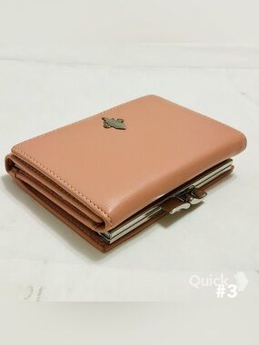 Peach Leather Compact Wallet with Metal Clasp